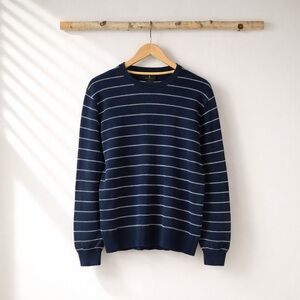 Brooks‎ Brothers Men's Large Navy White Stripe Cotton Sweater Crewneck Preppy